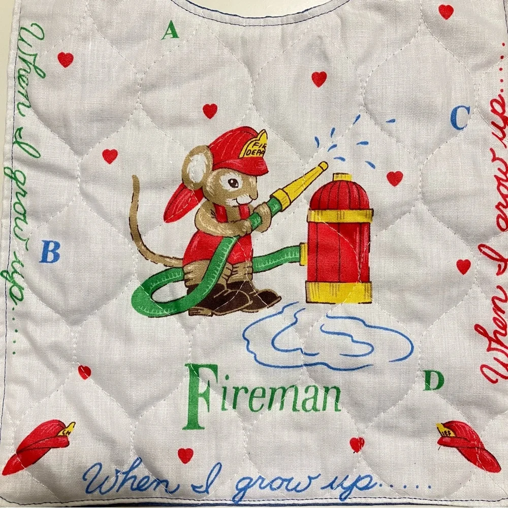 Vintage Fireman Mouse Baby Bib